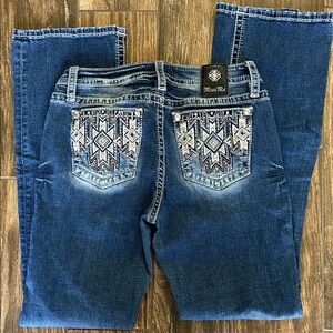 Miss Me Women's Dark Blue Boot Cut Jeans with Embroidery